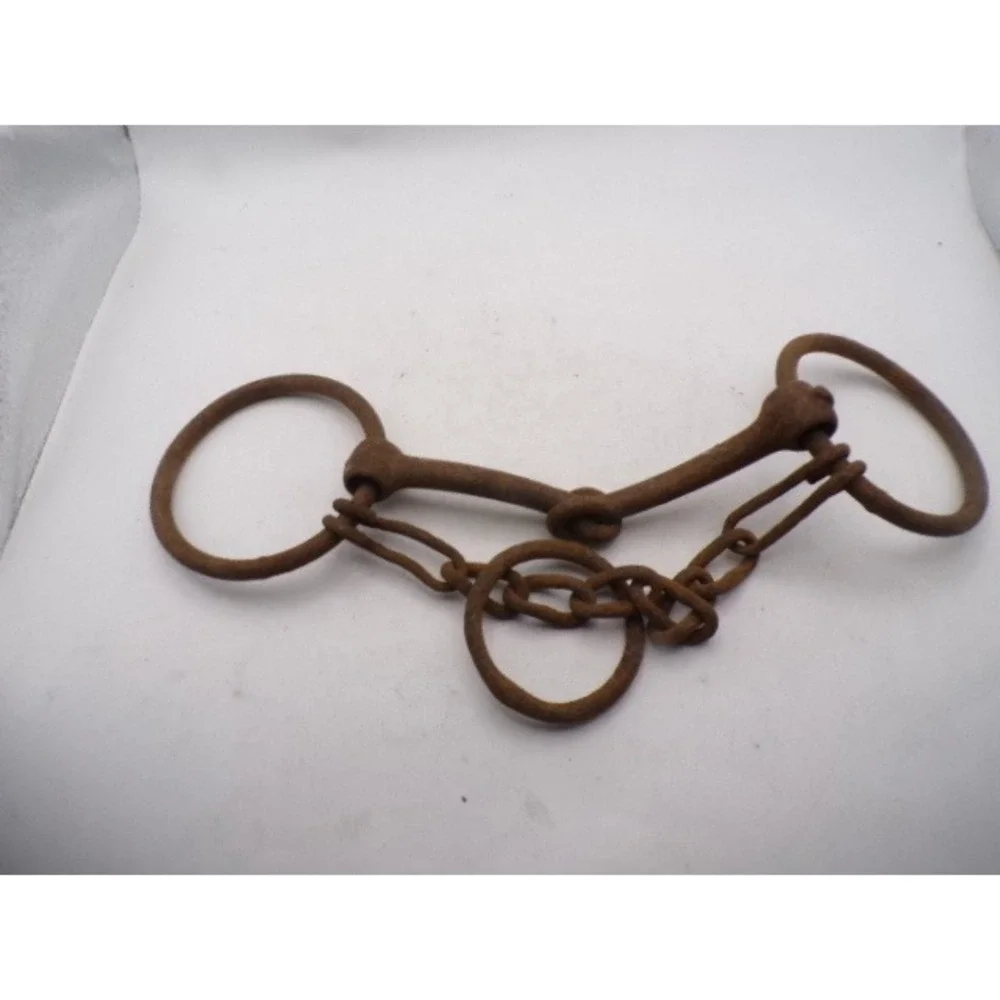 Antique Rusty Iron Snaffle Horse Bit with Chain Primitive Western Ranch Decor - Picture 2 of 3